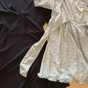 100% Polyester 1XL Plus Size Floral Blue Front Tie Dress and Black Dress